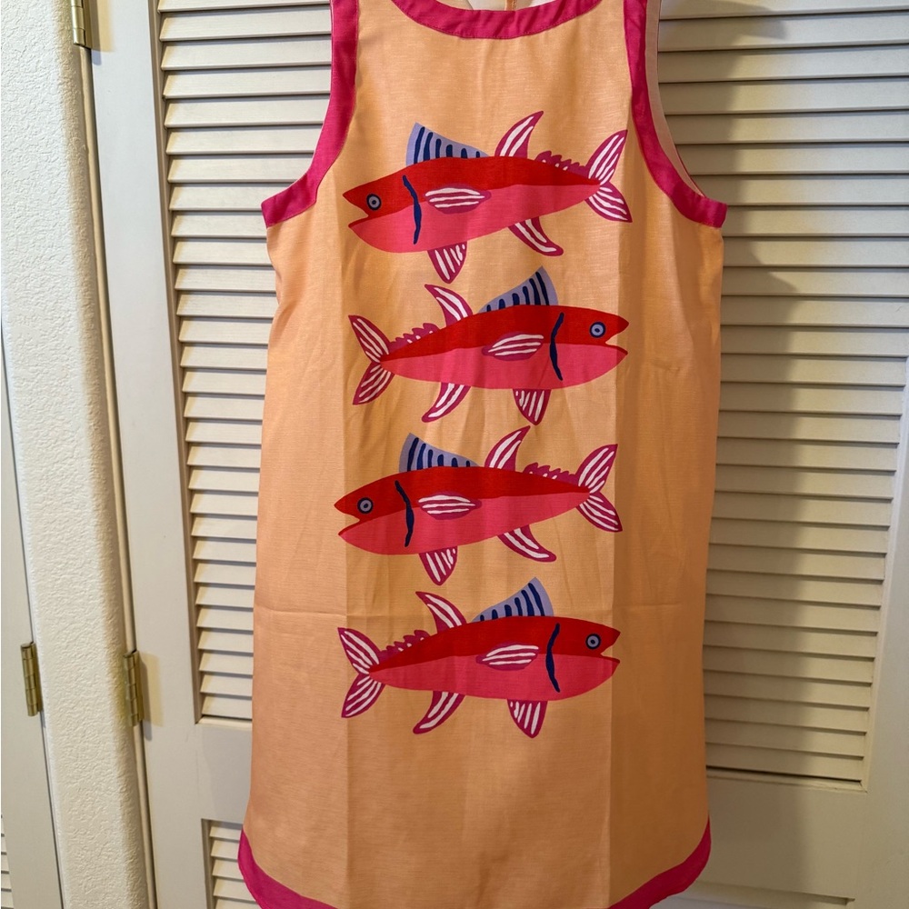 Orange Sleeveless Dress with Red Fish Design